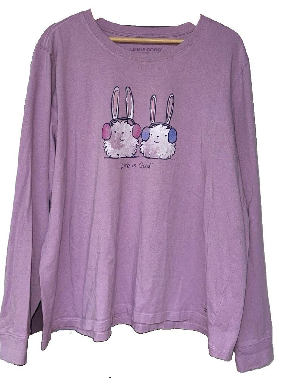 Life is Good Women’s XXL Purple Cotton Knit Long Sleeve Crew Neck Bunny Tee